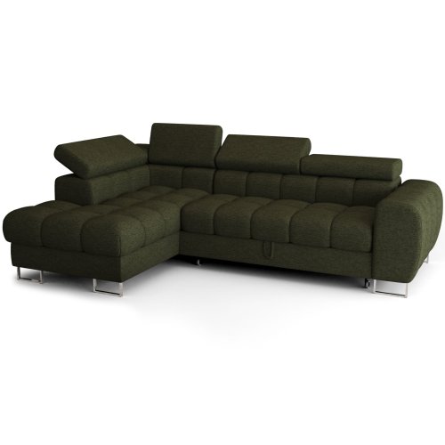 ASPEN MINI Ecksofa mit Schlaffunktion, Bettkasten & verstellbaren Kopfstützen 260×170 cm, Olivgrün