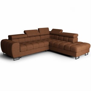 ASPEN Ecksofa 260×225 cm mit Schlaffunktion, Bettkasten & verstellbaren Kopfstützen, Kupferrot (Aragon 56)