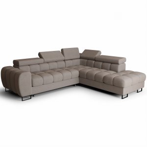 ASPEN Ecksofa 260×225 cm mit Schlaffunktion, Bettkasten & verstellbaren Kopfstützen, Grau Beige (Moly 80)