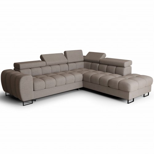Ecksofa ASPEN Schlaffunktion 260×225 cm Bettkasten verstellbare Kopfstützen Grau Beige (Moly 80)
