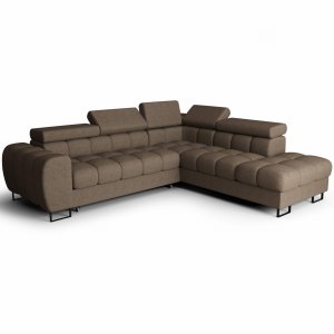 ASPEN Ecksofa 260×225 cm mit Schlaffunktion, Bettkasten & verstellbaren Kopfstützen, Braun (Primo 15)
