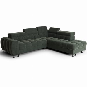 ASPEN Ecksofa 260×225 cm mit Schlaffunktion, Bettkasten & verstellbaren Kopfstützen, Türkis (Terra 72)