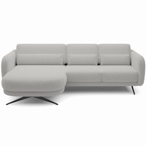 Ecksofa ILUSIO MINI 260 cm Elektrisch verstellbare Sitztiefe Relaxfunktion Hellgrau Bouclé (Quelle 83)