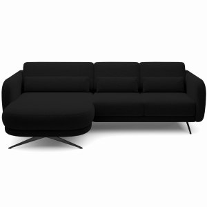 Ecksofa ILUSIO MINI 260 cm Elektrisch verstellbare Sitztiefe Schwarz Bouclé Relaxfunktion (Quelle 100)