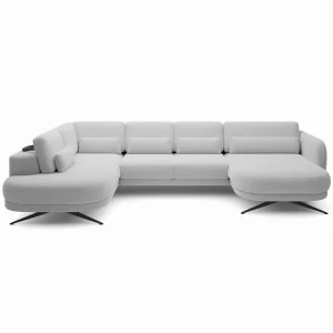 Ecksofa ILUSIO XL Relaxfunktion verstellbare Sitztiefe Elektrisch Hellgrau Bouclé (Quelle 83)