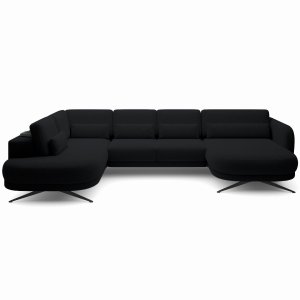Ecksofa ILUSIO XL Relaxfunktion verstellbare Sitztiefe Elektrisch Schwarz Bouclé (Quelle 100)