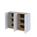 Kommode EASY Schrank mit LEDs EA-02 Weiß Hochglanz / Eiche