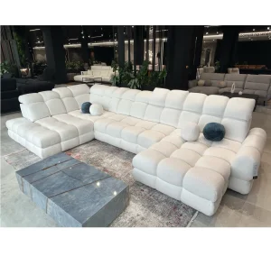 TOLLO XL U-Form Ecksofa mit Schlaffunktion, elektrische Sitzverstellung und Bettkasten – Ivory