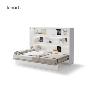 Wandklappbett 140x200 Horizontal Schrankbett Lenart BED CONCEPT Weiß Hochglanz BC-04