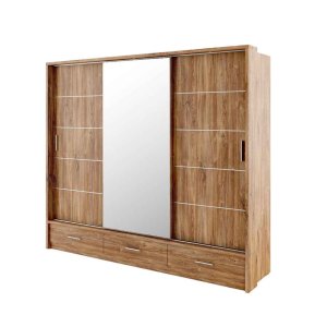 Kleiderschrank ARTI 1 mit drei Schiebetüren, drei Schubladen und einem Spiegel LENART