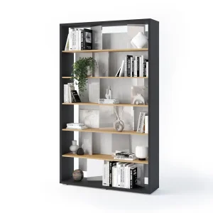 Bücherregal mit LED Lenart FITT FP-01 Graphit/Eiche Linear/Natur/grau glänzend
