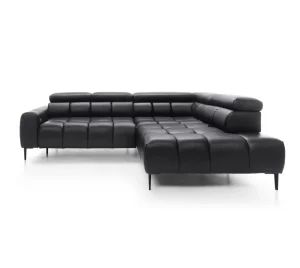 Ecksofa PLAZA L mit elektrischer Sitztiefenverstellung, verstellbaren Kopfstützen & Rückenlehnen – Gavin Kunstleder - Schwarz