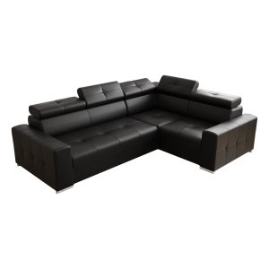 Ecksofa MARGO II Ledersofa 270×197 cm Schlaffunktion Bettkasten, Schwarz K-70