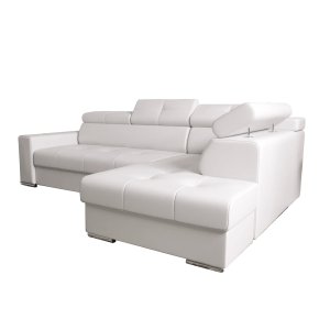 Ecksofa MARGO I Ledersofa 265×185 cm Schlaffunktion Bettkasten, Weiß (L-1)