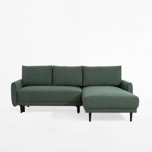 Ecksofa SOHO S mit Schlaffunktion, Rückenkissen lose, modernem Design und Bettkasten Dunkelgrüne