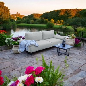 FRESCO 2-Sitzer Gartensofa – Wetterfest, Modern & Stilvoll für den Außenbereich, Hellgrau