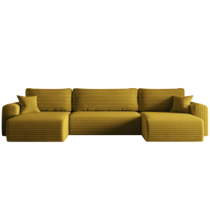 Ecksofa CAPRI U Wohnlandschaft mit Schlaffunktion Bettkasten Senfgelb (Poso 43)