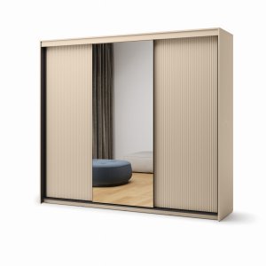 Schiebetürenschrank 250 cm mit Spiegel & LED – Schwarz Sandbeige – TREND TS-02 Schlafzimmer Modern