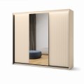 Schiebetürenschrank 250 cm in Sandbeige und Schwarz mit Spiegel – Modell TS-02