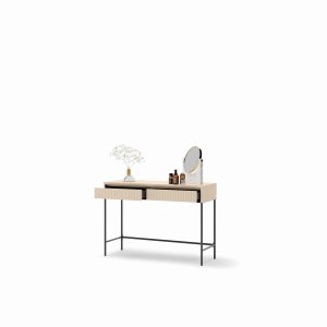 Schminktisch mit LED-Beleuchtung und 2 Schubladen – 112x78 cm – Sandbeige/Schwarz – TREND Kollektion TS-09