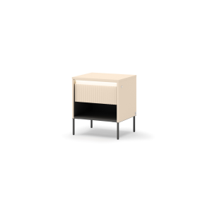 Nachttisch Trend Schlafzimmer TS-10 mit LED-Beleuchtung – Sandbeige / Schwarz, Modernes Design, 1 Schublade, A++