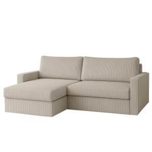 Ecksofa FARO MINI – kompaktes Schlafsofa mit Stauraum, leichter Konstruktion und weichem Cordstoff POSO, Creme Poso 100