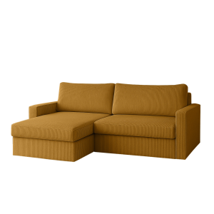 Ecksofa FARO MINI – kompaktes Schlafsofa mit Stauraum, leichter Konstruktion und weichem Cordstoff POSO, Senfgelb Poso 01