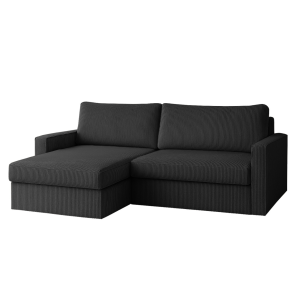 Ecksofa FARO MINI – kompaktes Schlafsofa mit Stauraum, leichter Konstruktion und weichem Cordstoff POSO, Schwarz Poso 34