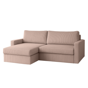 Ecksofa FARO MINI – kompaktes Schlafsofa mit Stauraum, leichter Konstruktion und weichem Cordstoff POSO, Altrosa Poso 52