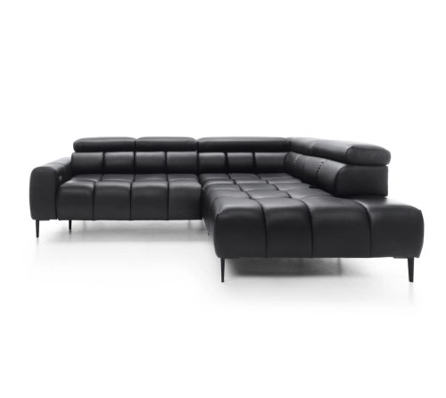 Ecksofa PLAZA L mit elektrischer Sitztiefenverstellung, verstellbaren Kopfstützen & Rückenlehnen – Gavin Kunstleder - Schwarz