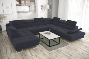 Ecksofa GALAXY MAX I mit Schlaffunktion, 280x350x225, Stoff Terra Bettkasten, verstellbaren Kopfstützen & Armlehne, Dunkelgrau (Terra 96)