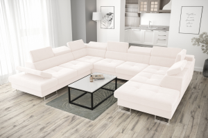 Ecksofa GALAXY MAX I Ecksofa mit Schlaffunktion, 280x350x225 cm, Stoff Gemma Bettkasten, verstellbaren Kopfstützen & Armlehne, Creme (Gemma 01)