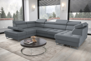 Ecksofa Galaxy Max II U-Form mit Schlaffunktion & Bettkästen – Stoff Terra verstellbaren Kopfstützen & Armlehne, Grau (Terra 92)