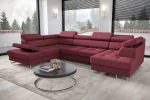 Ecksofa Galaxy Max II U-Form mit Schlaffunktion & Bettkästen – Stoff Gemma verstellbaren Kopfstützen & Armlehne, Burgund (Gemma 58)