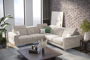 Ecksofa Malibu Max 250x250 cm mit Schlaffunktion - Stoff Terra, Verstellbare Kopfstützen & Armlehne, Beige (Terra 06)