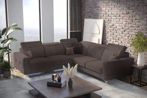 Ecksofa Malibu Max 250x250 cm mit Schlaffunktion - Stoff Terra, Verstellbare Kopfstützen & Armlehne, Braun (Terra 26)