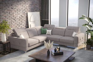 Ecksofa Malibu Max 250x250 cm mit Schlaffunktion, Stoff Gemma, Verstellbare Kopfstützen & Armlehne, Beige (Gemma 86)
