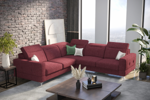 Ecksofa Malibu Max 250x250 cm mit Schlaffunktion, Stoff Gemma, Verstellbare Kopfstützen & Armlehne, Weinrot (Gemma 59)