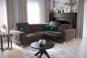 Ecksofa Malibu Relax mit Schlaffunktion – 185×250 cm, Stoff Terra, höhenverstellbare Kopfstützen, moderne Metallfüße, Braun (Terra 26)