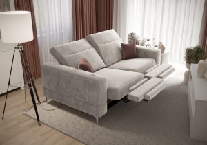 Malibu Relax II Sofa 2-Sitzer mit elektrischer Relaxfunktion, 180 cm, Terra Stoff, verstellbaren Kopfstützen, stilvolle Metallfüße, Beige (Terra 06)