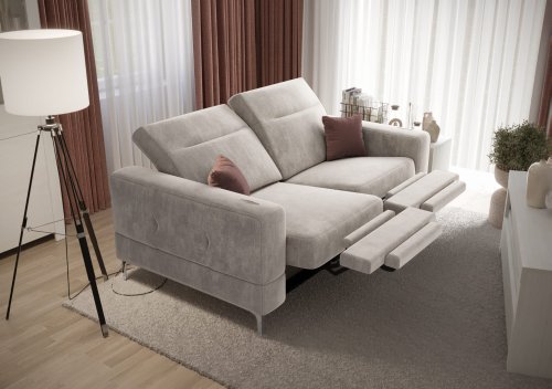 Malibu Relax II Sofa 2-Sitzer mit elektrischer Relaxfunktion und verstellbaren Kopfstützen, Stoff Terra 06