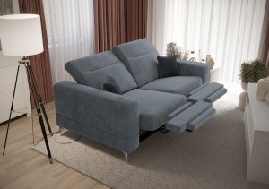 Malibu Relax II Sofa 2-Sitzer mit elektrischer Relaxfunktion, 180 cm, Terra Stoff, verstellbaren Kopfstützen, stilvolle Metallfüße, Grau (Terra 92)