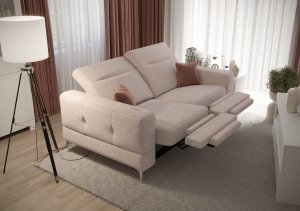 Malibu Relax II 2-Sitzer mit elektrischer Relaxfunktion, 180 cm, Gemma Stoff, verstellbaren Kopfstützen, stilvolle Metallfüße, Altrosa hell (Gemma 04)