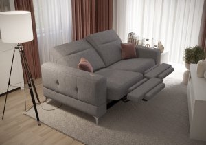 Malibu Relax II 2-Sitzer mit elektrischer Relaxfunktion, 180 cm, Gemma Stoff, verstellbaren Kopfstützen, stilvolle Metallfüße, Taubengrau (Gemma 85)