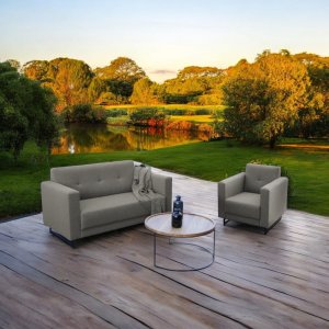 GENEVE Gartenmöbelset modern 2-Sitzer Sofa und Sessel wetterfest, Olivgrau