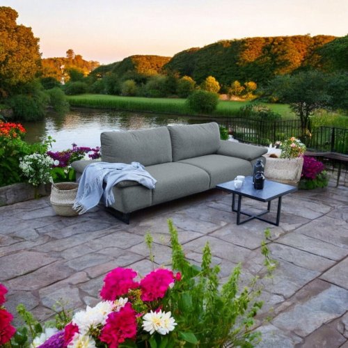 2-Sitzer Gartensofa – Wetterfest, Modern &amp; Stilvoll für den Außenbereich Hellgrau Sumba Stoff 7068