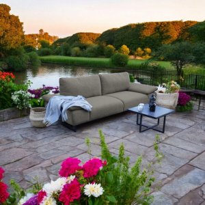 FRESCO 2-Sitzer Gartensofa – Wetterfest, Modern & Stilvoll für den Außenbereich, Olivgrau