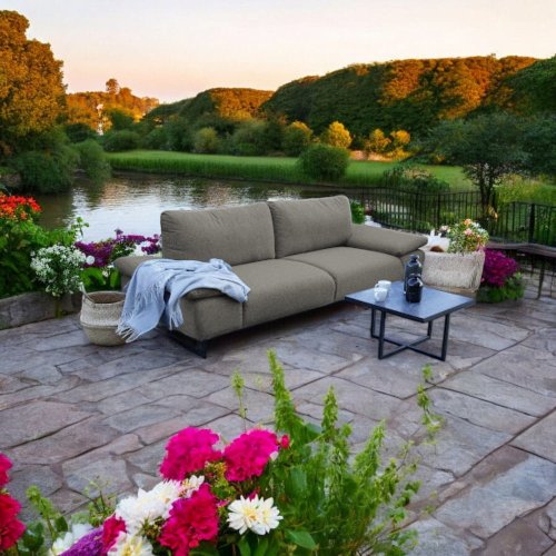 2-Sitzer Gartensofa – Wetterfest, Modern & Stilvoll für den Außenbereich Hellgrau Sumba Stoff 7055