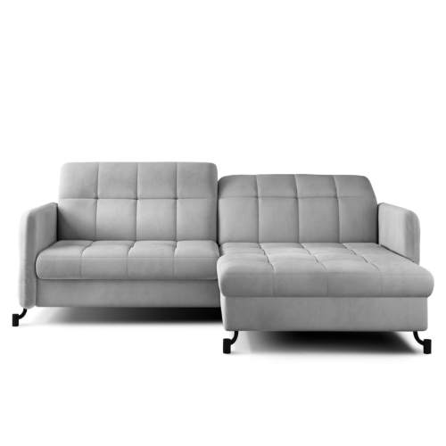 Ecksofa LORA Couch Schlaffunktion mit Bettkasten Ziernähte Hellgrau Rechts