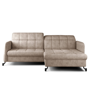 Ecksofa LORA mit Schlaffunktion und Bettkasten – 225x160 cm modernes Sofa mit Delfin-Automat, Ziernähten und HR-Schaum, Beige